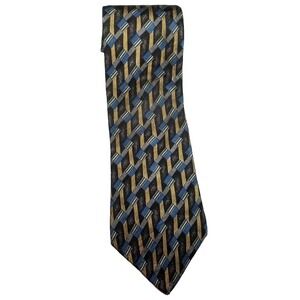 Rigging Geometric Black Blue Gold Gray Silk Pointed Textured Tie USA